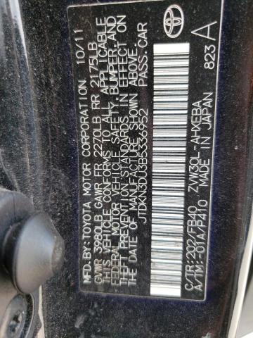 JTDKN3DU3B5336952 - 2011 TOYOTA PRIUS BLACK photo 12