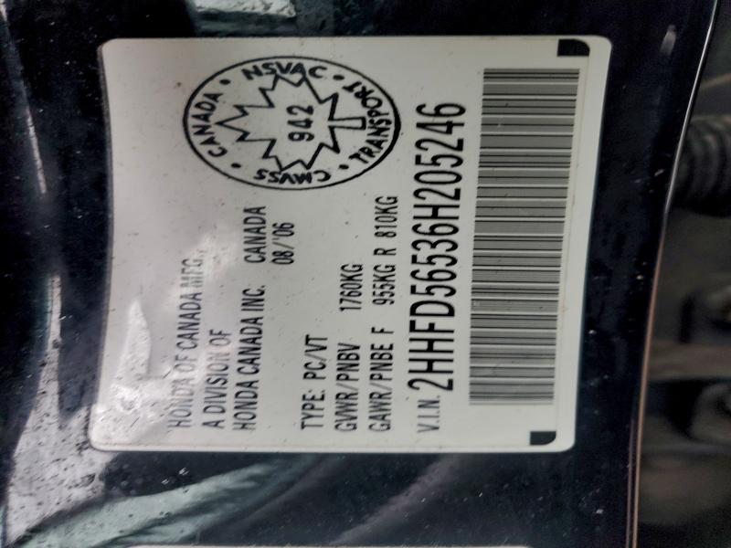 2HHFD56536H205246 - 2006 ACURA CSX TOURING Սև լուսանկար 13