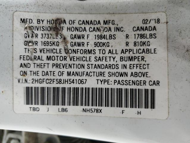 2HGFC2F58JH541067 - 2018 HONDA CIVIC LX WHITE photo 12