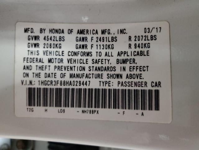 1HGCR3F88HA029447 - 2017 HONDA ACCORD EXL WHITE photo 12