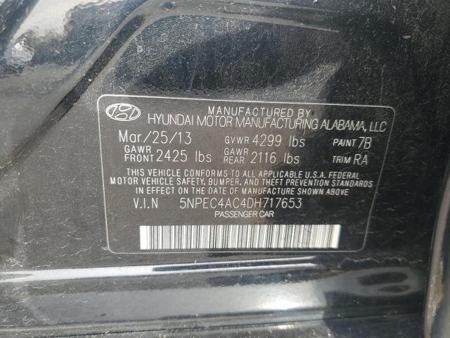 5NPEC4AC4DH717653 - 2013 HYUNDAI SONATA SE შავი ფოტო 12
