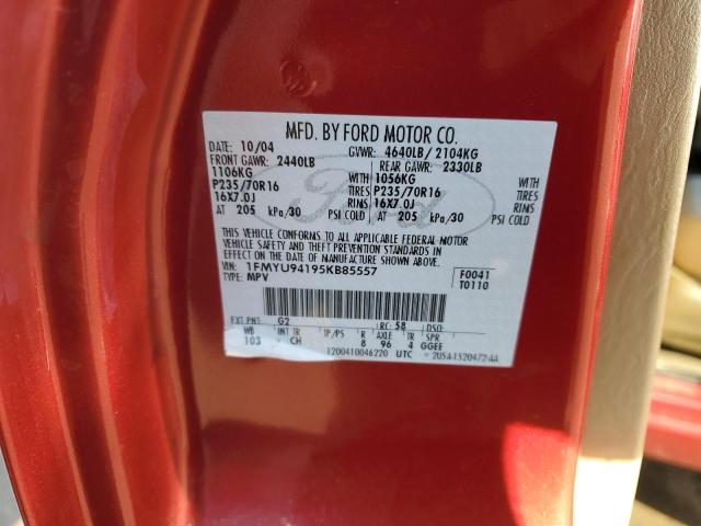 1FMYU94195KB85557 - 2005 FORD ESCAPE LIMITED RED photo 13