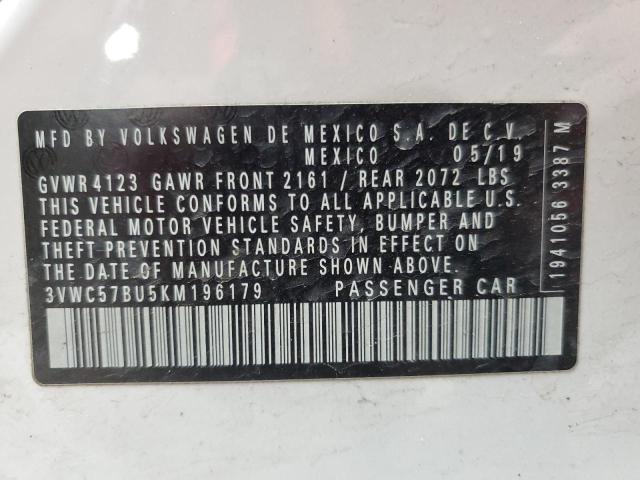 3VWC57BU5KM196179 - 2019 VOLKSWAGEN JETTA S WHITE photo 12