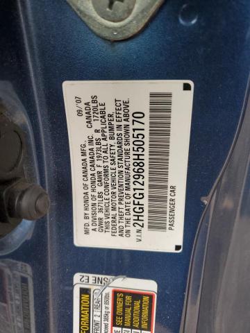 2HGFG12968H505170 - 2008 HONDA CIVIC EXL 蓝色 照片 12