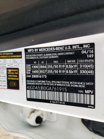 4JGDA5JB0GA761915 - 2016 MERCEDES-BENZ GLE 350 Ağ foto 12