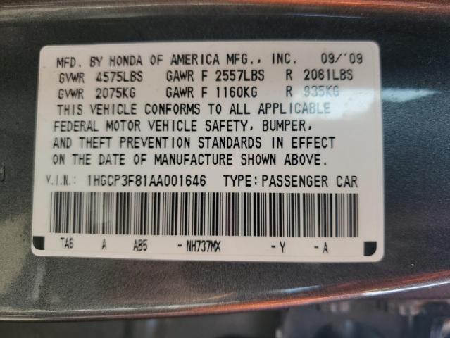 1HGCP3F81AA001646 - 2010 HONDA ACCORD EXL GRAY photo 13