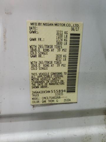 1N6AA1EK5HN555894 - 2017 NISSAN TITAN S WHITE photo 12