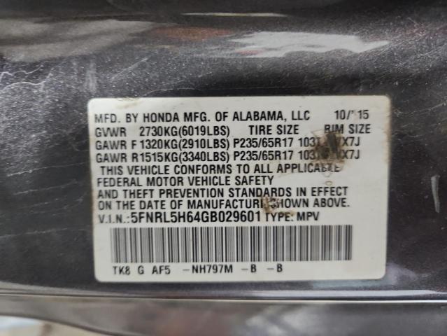 5FNRL5H64GB029601 - 2016 HONDA ODYSSEY EXL GRAY photo 13