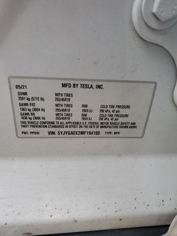 5YJYGAEE2MF194160 - 2021 TESLA MODEL Y WHITE photo 13