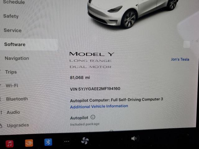 5YJYGAEE2MF194160 - 2021 TESLA MODEL Y WHITE photo 9