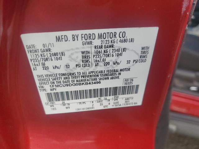 1FMCU9DG0BKB43496 - 2011 FORD ESCAPE XLT წითელი ფოტო 13