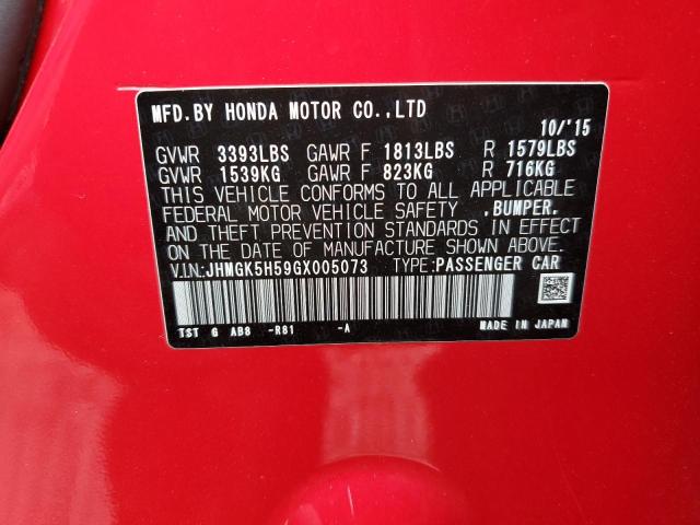 JHMGK5H59GX005073 - 2016 HONDA FIT LX RED photo 12