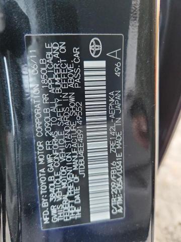 JTDBU4EE4B9149552 - 2011 TOYOTA COROLLA BASE Noir photo 12