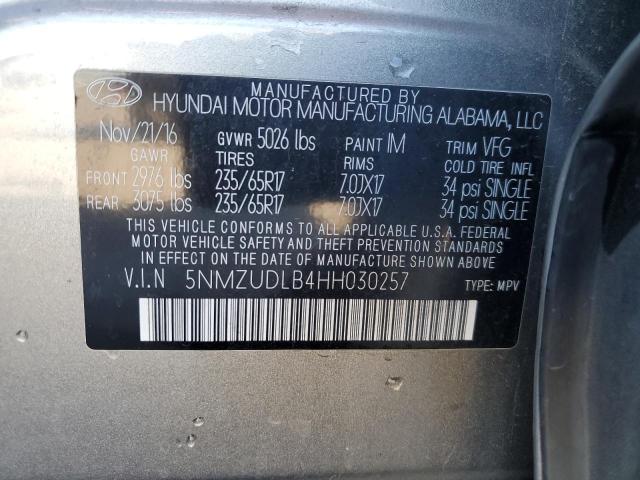 5NMZUDLB4HH030257 - 2017 HYUNDAI SANTA FE S GRAY photo 13