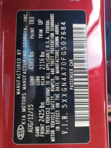 5XXGN4A70FG507684 - 2015 KIA OPTIMA EX RED photo 12