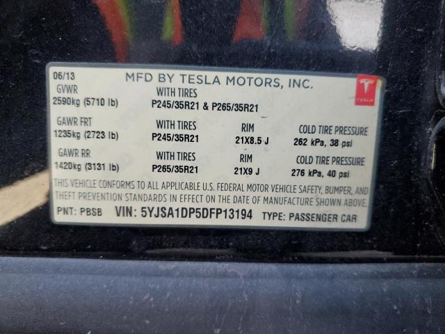 5YJSA1DP5DFP13194 - 2013 TESLA MODEL S Schwarz Foto 12