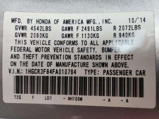 1HGCR3F84FA010794 - 2015 HONDA ACCORD EXL SILVER photo 13