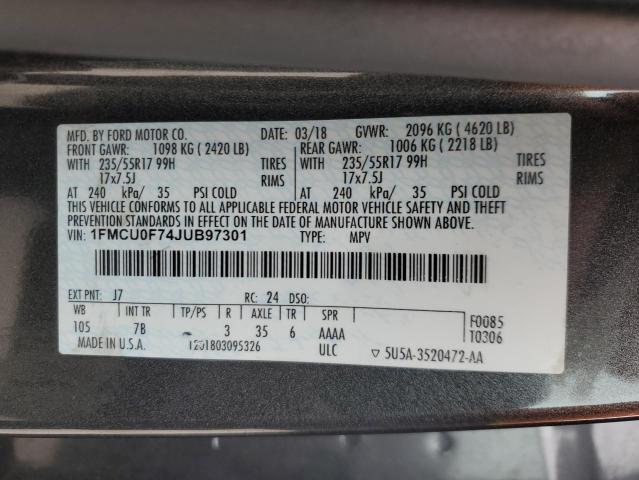 1FMCU0F74JUB97301 - 2018 FORD ESCAPE S ნაცრისფერი ფოტო 13