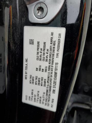 5YJ3E1EA6NF191115 - 2022 TESLA MODEL 3 შავი ფოტო 12