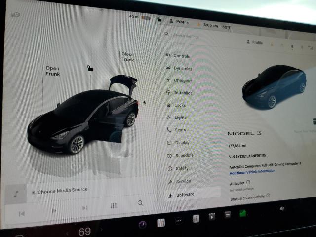 5YJ3E1EA6NF191115 - 2022 TESLA MODEL 3 შავი ფოტო 9