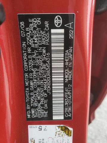 JTDKB20UX83454316 - 2008 TOYOTA PRIUS Kırmızı fotoğraf 13