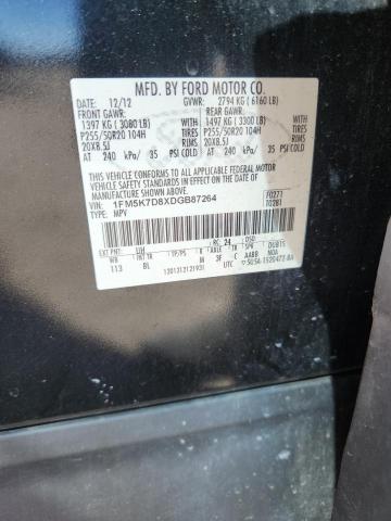 1FM5K7D8XDGB87264 - 2013 FORD EXPLORER XLT BLACK photo 13