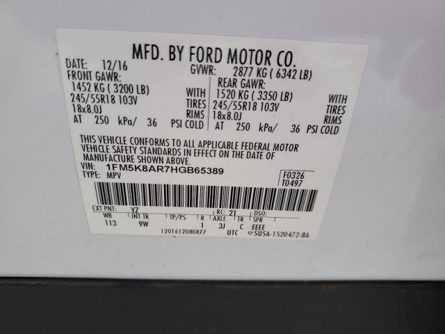 1FM5K8AR7HGB65389 - 2017 FORD EXPLORER POLICE INTERCEPTOR WHITE photo 13