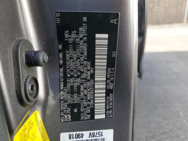 5TDKK3DC9DS311583 - 2013 TOYOTA SIENNA LE გრაფიტი ფოტო 13