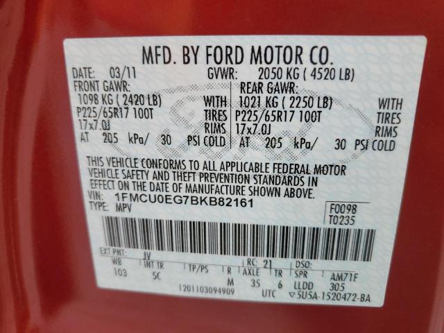 1FMCU0EG7BKB82161 - 2011 FORD ESCAPE LIMITED 红色 照片 13