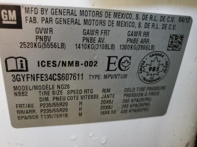 3GYFNFE34CS607611 - 2012 CADILLAC SRX PREMIUM COLLECTION Ağ foto 13