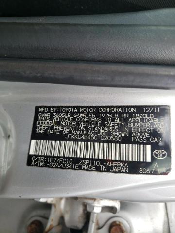 JTKKU4B45C1020580 - 2012 TOYOTA SCION XD GRAY photo 12