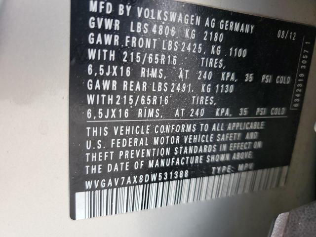 WVGAV7AX8DW531388 - 2013 VOLKSWAGEN TIGUAN S Gümüş foto 13