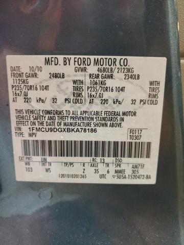 1FMCU9DGXBKA78186 - 2011 FORD ESCAPE XLT 灰色 照片 13