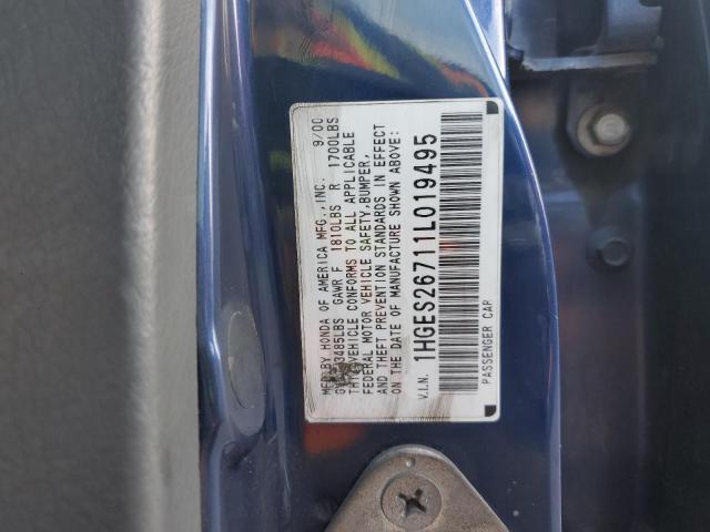 1HGES26711L019495 - 2001 HONDA CIVIC EX BLUE photo 12