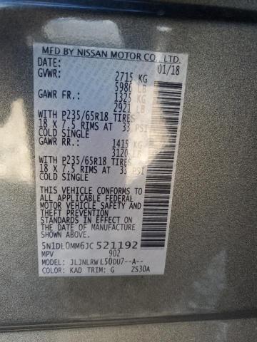 5N1DL0MM6JC521192 - 2018 INFINITI QX60 GRAY photo 12