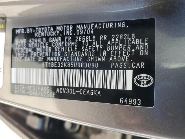 4T1BE32K85U983080 - 2005 TOYOTA CAMRY LE Gris foto 12