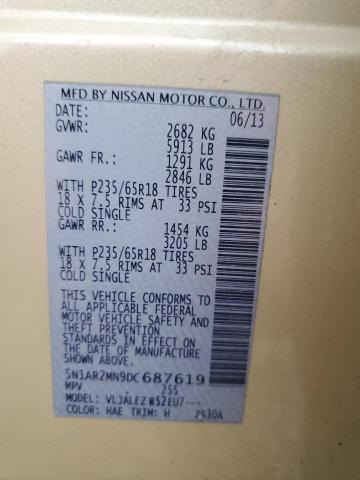 5N1AR2MN9DC687619 - 2013 NISSAN PATHFINDER S Qızıl foto 13