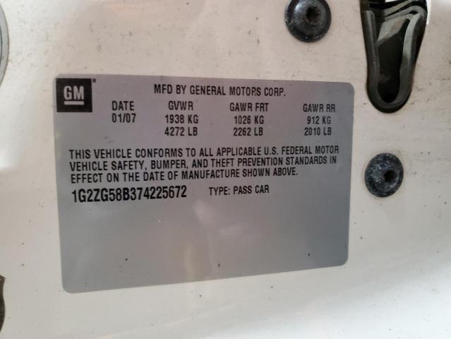 1G2ZG58B374225672 - 2007 PONTIAC G6 BASE Biały zdjęcie 12