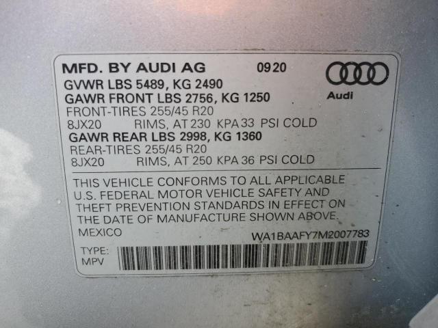 WA1BAAFY7M2007783 - 2021 AUDI Q5 PREMIUM PLUS SILVER photo 13