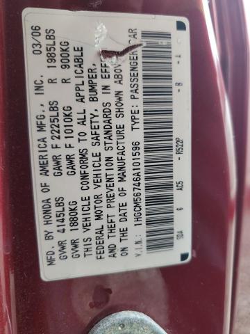 1HGCM56746A101596 - 2006 HONDA ACCORD EX RED photo 12