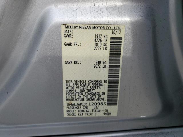 1N4AL3AP1JC120985 - 2018 NISSAN ALTIMA 2.5 ვერცხლისფერი ფოტო 12