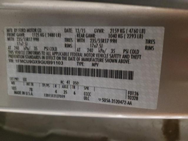 1FMCU9GX9GUB91103 - 2016 FORD ESCAPE SE 银色 照片 12