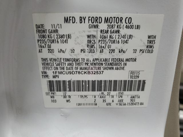 1FMCU9D78CKB32537 - 2012 FORD ESCAPE XLT WHITE photo 13