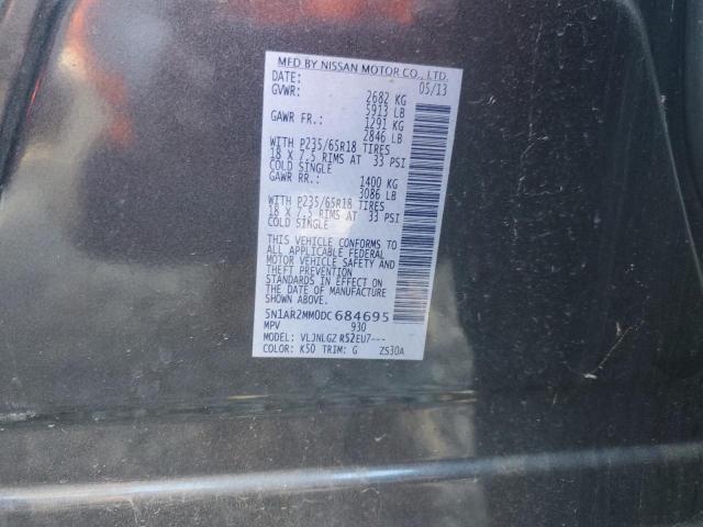 5N1AR2MM0DC684695 - 2013 NISSAN PATHFINDER S GRAY photo 13