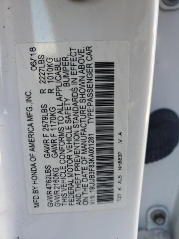 19UUB3F83KA001281 - 2019 ACURA TLX ADVANCE WHITE photo 12