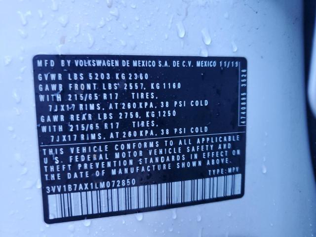 3VV1B7AX1LM072850 - 2020 VOLKSWAGEN TIGUAN S Սպիտակ լուսանկար 14