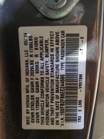19XFB2F86EE244666 - 2014 HONDA CIVIC EX GRAY photo 12