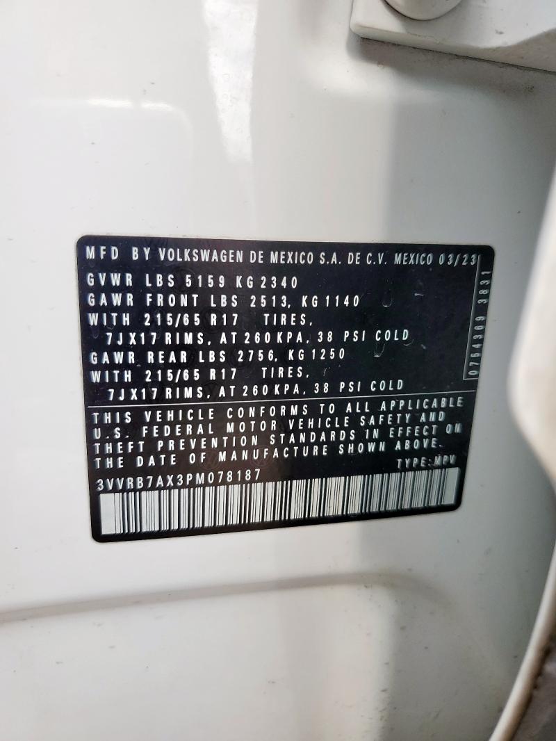 3VVRB7AX3PM078187 - 2023 VOLKSWAGEN TIGUAN S Biały zdjęcie 13