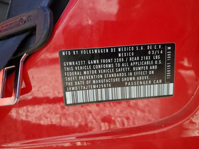 3VWD17AJ7EM425876 - 2014 VOLKSWAGEN JETTA SE RED photo 12