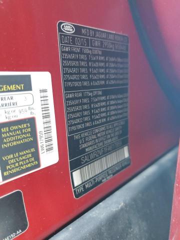 SALWR2VF1FA617959 - 2015 LAND ROVER RANGE ROVE HSE RED photo 13